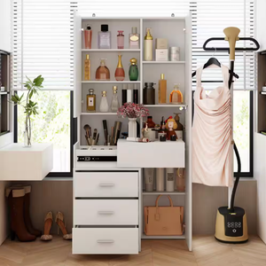 Tocador de Maquillaje Moderno Blanco, Mesa de Maquillaje de MDF con Luces LED, Espejo de Cuerpo Entero, Tapa Deslizante, Estantes Ocultos y Cajones para Dormitorio - Product Image 5