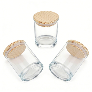 Recipientes Redondos Transparentes para Velas al por Mayor, Envases de Lujo para Velas de 8oz, 10oz y 12oz, Frascos de Vidrio Vacíos para Velas con Tapa de Bambú - Product Image 1