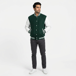 FINER THREADS Custom Men's Varsity Jacket Embroidery <b>Leather</b> Sleeves Front Logo Canvas Baseball Letterman Winter Breathable - Product Image 1