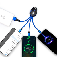 Câble de charge multi-usage 5 en 1, câble USB court pour clés, pour les voyages, cordon de charge portable en nylon tressé avec logo lumineux