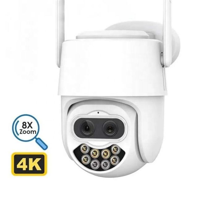 Q82 1080P 8X Zoom Dual Lens Full Color Night Vision White Smart Outdoor WiFi PTZ Security Camera with Memory Card 2.5-inch HDD