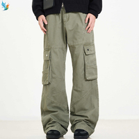 Pantalon cargo déstructuré à jambes larges, style streetwear, pour homme, vert olive vintage