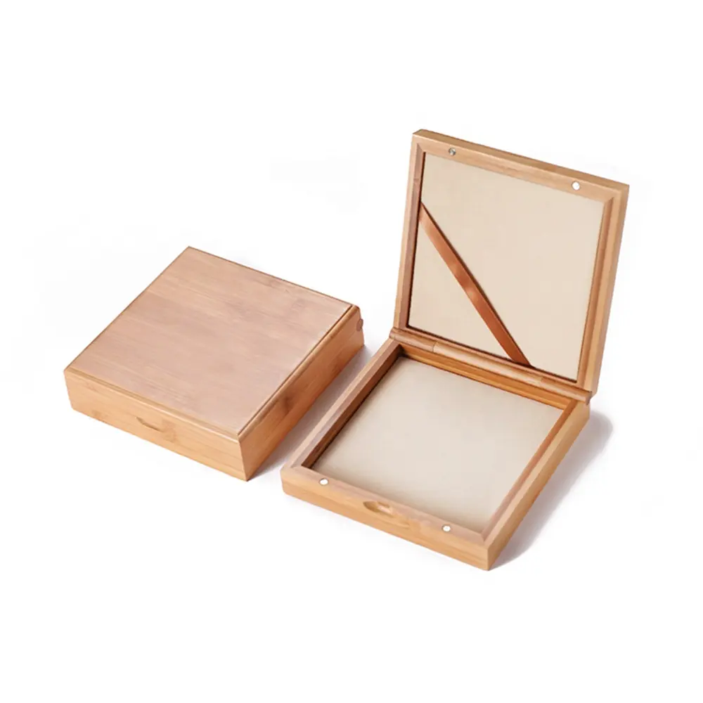 Bamboo wood jewelry box square solid wood custom retro coin small storage box medallion gift box