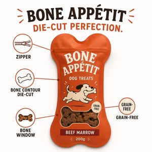 Sachet d'emballage alimentaire pour animaux de compagnie en forme d'os personnalisé, en plastique, avec fenêtre, refermable, à fermeture éclair, pochette autoportante découpée pour Happy Dog - Product Image 5
