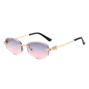 <b>Rimless</b> Oval <b>Sunglasses</b> Gold Frame Black Lenses UV400 Protection Unisex Adult Style - Product Image 6