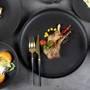 Piatti da ristorante di marca piatti da pranzo neri opachi Catering piatti da Buffet per eventi con piatto nero