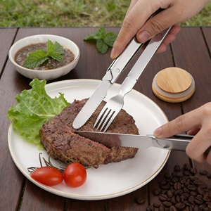 Ensemble <span class=keywords><strong>de</strong></span> couverts <span class=keywords><strong>de</strong></span> camping portable le plus vendu avec étui, en acier inoxydable léger pour les repas en randonnée et en camping - Product Image 2