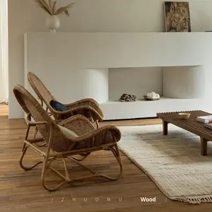 كرسي أريكة ياباني الطراز مصنوع يدويًا من الروطان بالكامل لغرفة المعيشة، أثاث منزلي، للاستخدام في الفنادق والإقامات المنزلية، كرسي استرخاء فردي - Product Image 4