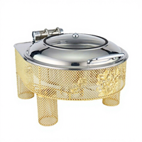 Réchaud de buffet en acier inoxydable or/argent de luxe léger, 6L, style moyen-oriental, chauffe-plats, design transparent, hydraulique