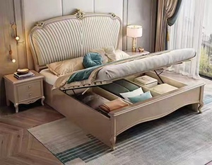 Venta al por mayor de muebles de dormitorio de estilo moderno europeo y americano casa tamaño King marco ligero lujo europeo leal cama de madera - Product Image 1