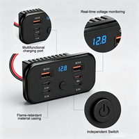 Chargeur USB encastrable 6 ports pour siège de bus, double QC3.0 18W PD 30W, voltmètre, interrupteur d'alimentation 12V 24V, chargeur rapide pour autocar, camping-car, marine