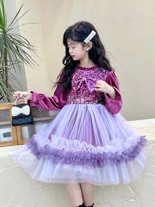 2024 personalizado nuevo estilo primavera y otoño falda niña princesa ropa manga larga y <span class=keywords><strong>estrella</strong></span> lentejuelas vestido de tul - Product Image 6