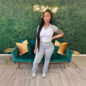 Setelan pakaian musim panas wanita, setelan 2 potong, atasan dan celana Crop blok warna kustom, setelan pakaian kasual untuk wanita - Product Image 3