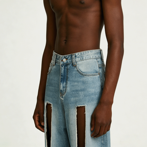 جينز دينيم للرجال من دينيم جايز بتصميم مخصص مستقيم للشتاء بغسيل فاتح قابل للتنفس بنمط الهيب هوب مطبوع رقمياً - Product Image 4