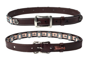 Nouvelle ceinture bohème artisanale en cuir de vachette pleine fleur avec rivets décoratifs, motif géométrique et boucle en alliage - Product Image 5