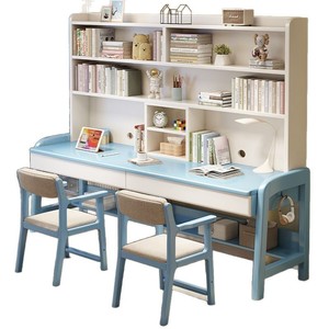 Solid Wood Double <b>Desk</b> 160x60x190cm Integrated Bookshelf <b>Study</b> <b>Desk</b> For Students Home Use - Product Image 5