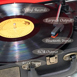 Tourne-disque vinyle en bois avec adaptateur 3,5 mm et sortie RCA pour décoration vintage de salon - Compatible lecteur <span class=keywords><strong>CD</strong></span> - Product Image 1