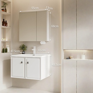Mueble de Baño de Pared con Espejo Inteligente de MDF Honeycomb, Lavabo Integrado, Resistente al Agua, Tablero de Melamina Lacado para Villa - Product Image 4