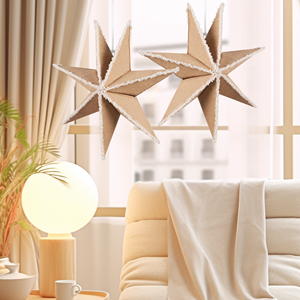 Décorations de Noël suspendues <span class=keywords><strong>en</strong></span> toile de jute style ferme, artisanat rétro <span class=keywords><strong>en</strong></span> <span class=keywords><strong>tissu</strong></span>, étoile <span class=keywords><strong>en</strong></span> toile de jute avec accessoires blancs, décoration de Noël - Product Image 4