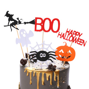 Halloween Cake Toppers Black Castle Bat with Flag Pumpkin Witch Halloween Party Decoration Cake Topper - Product Image 4