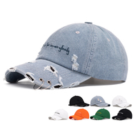 Logo brodé sur mesure Casquette de baseball rétro décontractée pour papa en denim bleu Hip Hop avec personnalité en coton pour la vente en gros