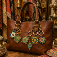Porte-clés en émail personnalisé OEM ODM, motif géométrique islamique arabe, anneau doré vintage, métal décoratif, cadeau pour sac à main, mosaïque turque