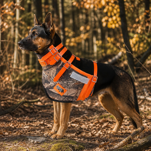 Harnais de chien camouflage réglable avec sangles orange et fermeture à boucle pour grandes races - Product Image 3
