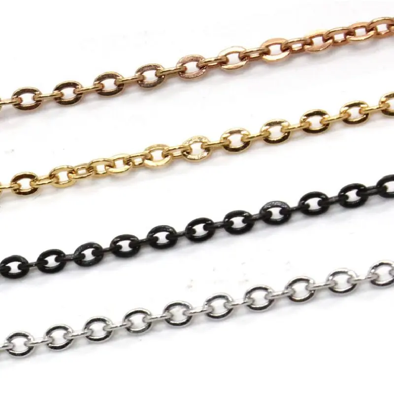 Width 1.2mm/1.5/2.0/2.5/3.0/4.0 Stainless Steel Flat Cable Link Chain Cross O Necklace