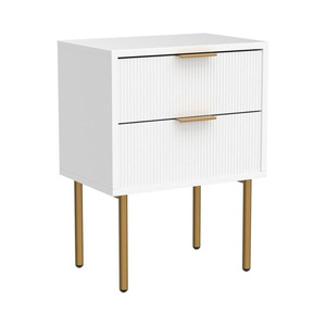 Fondlive Pequeno Quadro De Ouro Side End Table Mid-Century Modern Mesa de cabeceira mais recente night stand rosa caneladas com 2 gavetas de armazenamento