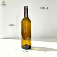 Lege 750ml bruine glazen wijnfles, klassieke lange hals amberkleurige fles voor rode wijn, fruitwijn, zelfgemaakte wijnafvulling