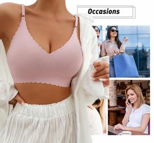 Soutiens-gorge rembourrés sans armatures pour femmes, à bords festonnés, sept couleurs, en soie glacée, sans couture et invisibles, vente en gros - Product Image 3