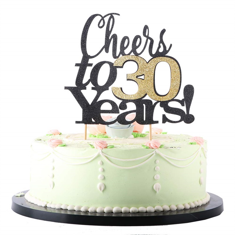 Топпер с золотыми цифрами и черным шрифтом на день рождения до 30 лет, украшения для торта на свадьбу, годовщину, вечеринку