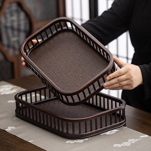 <b>Bamboo</b> Tea Storage <b>Basket</b> Rectangle Vintage Style With Handle For Tea Ceremony Accessories - Product Image 1