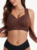 Soutien-gorge de sport à imprimé léopard avec fermeture avant, bretelles latérales ajustables, soutien-gorge de sport à fort impact