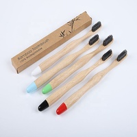 Brosse à dents en bambou naturel, 10 pièces avec étui en bois en bambou, brosse à dents 100% en charbon naturels pour enfants et adultes