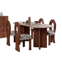 Ensemble de salle à manger rétro de style français, table compacte en pierre de quartz, chaise en bois massif, table à manger ovale