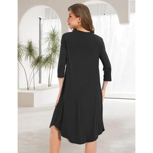 Camisón largo personalizado para mujer, suave, de viscosa de bambú, con mangas 3/4, plisado, para dormir, para mamá. - Product Image 4