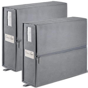 Grey Foldable Bed Sheet Storage Box With Lid Large Capacity Clothes Organizer Rectangle Shape Standing Type Solid Color LM240508 - Product Image 1