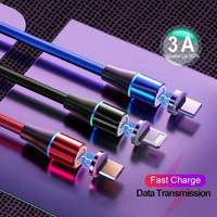Câble magnétique 3-en-1 à rotation 540° avec gaine en PVC tressé en nylon, charge rapide 3A, USB-C, lumière LED, transfert de données en cuivre pur, 1M