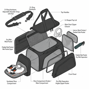 Sac de voyage et de sport unisexe OEM/ODM pour adultes, léger, spacieux, élégant, en PU, imperméable, avec compartiment ventilé pour chaussures et zone anti-humidité - Product Image 3