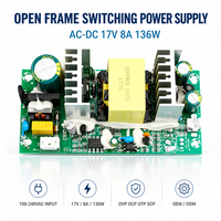 Module d'alimentation CC 17V 8A 136W à entrée unique, carte nue SMPS pour la sécurité CCTV, les alarmes, les moniteurs, les appareils de communication et l'industrie