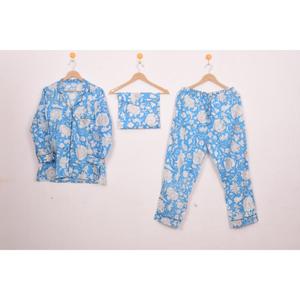 Conjunto de Pijama de Algodón Floral de Lujo y Elegante, Estampado a Mano, Ropa de Dormir para Mujer, Conjuntos de Ropa de Dormir Cómodos para Mujer - Product Image 3