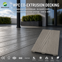 Planches de terrasse en WPC en forme de M résistantes aux intempéries, revêtement composite à grain de bois embossé pour applications extérieures sur terrasses et balcons