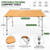 Table de camping pliable en bambou, table d'extérieur portable et légère avec sac de transport, pieds en aluminium réglables pour pique-nique