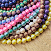 En stock Perles rondes en verre imitation perle blanche/rose/rouge de qualité AAAAA de 8 mm avec revêtement caméléon pour la fabrication de bijoux et de bracelets