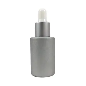 round empty 8ml matte gray cosmetic serum bottle glass eye serum dropper bottle 10ml with matte silver dropper cap