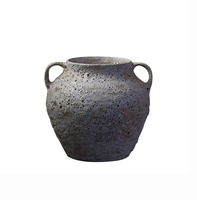 Cina Retro dekorasi lembut buatan tangan Stoneware hitam Zen tanah liat besar pot bunga untuk dijual dekorasi rumah vas keramik