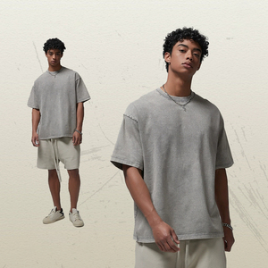 Distressed Luxury Men 100% Cotton T Shirt High Quality Blank Vintage Logo Custom Faded Oversized Stone Washed T Shirt - Product Image 1