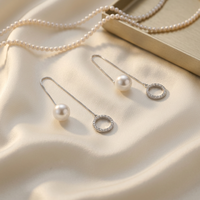 Anting Perak Sterling EX65 S925 Model Lingkaran Panjang Trendi, Anting Perak Sterling untuk Wanita