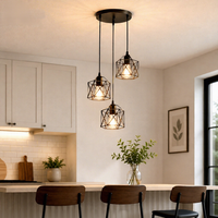 Lampe suspendue industrielle 3 lumières style ferme avec cordons réglables et cage métallique pour cuisine, expédiée depuis notre entrepôt aux États-Unis